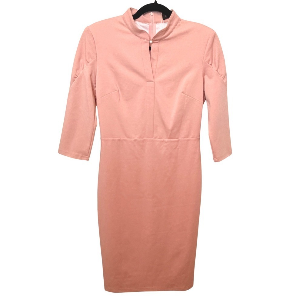 Vfshow‎ Vfemage Pink Mock Neck 3/4 Sleeve Sheath Dress Size M